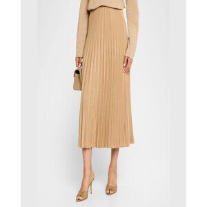 EILEEN FISHER Pleated Wool-Silk Midi Skirt Biscuit Size XXS NWT